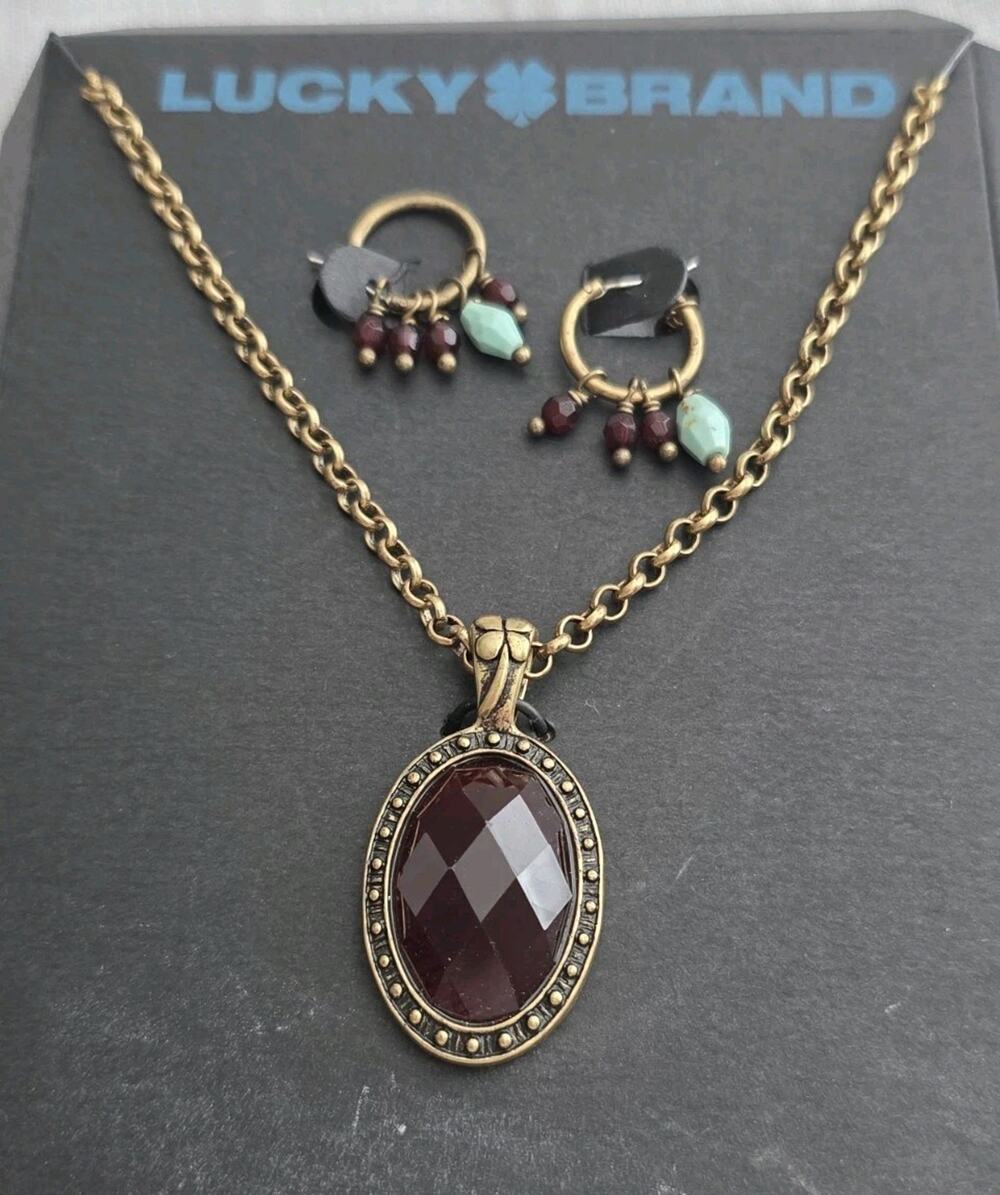 Lucky Brand Simulated Turquoise Earring and Necklace Set Brown Amber